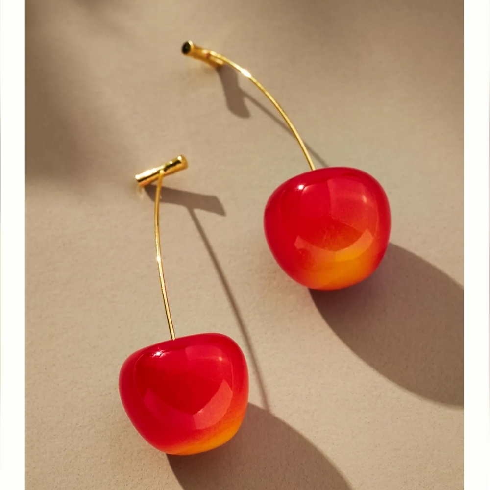 Anthropologie Red and Orange Cherry Drop Earrings